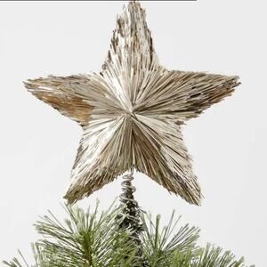 Champagne Textured 5-Point Tinsel Star Tree Topper 11" Layered Holiday Decor